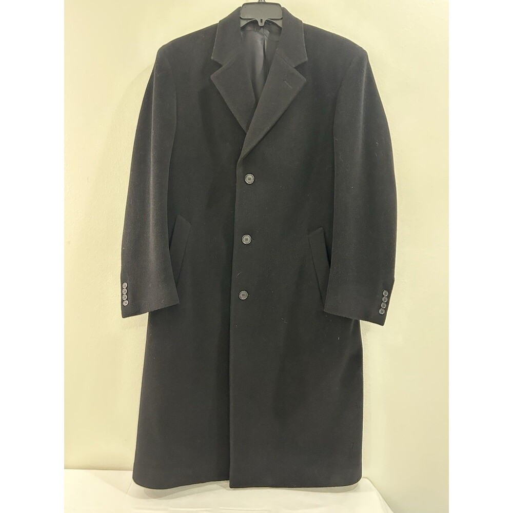 JOS A BANK Mens 38R Black WOOL CASHMERE Long Overcoat Dress Coat